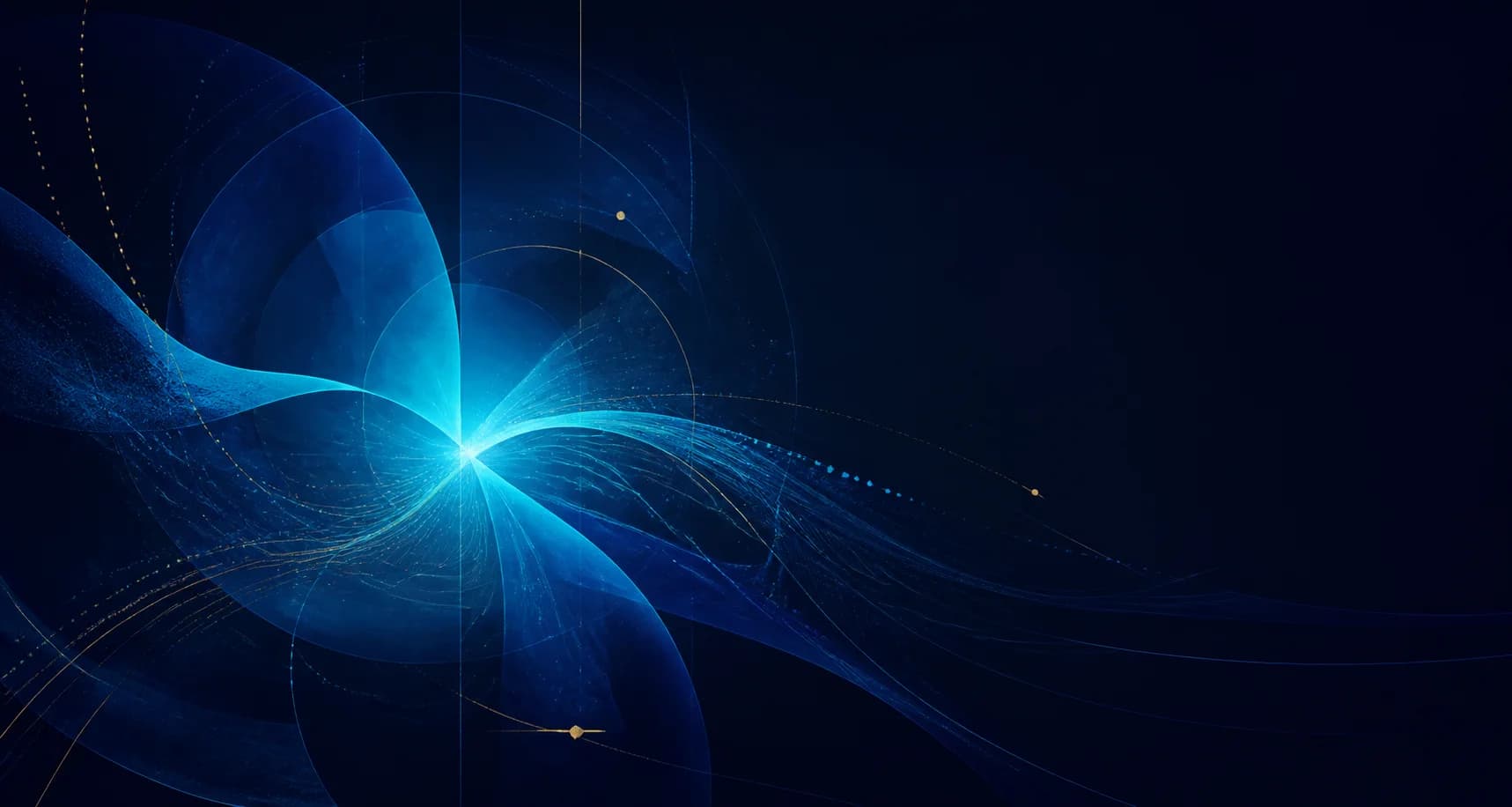 Illustration abstraite de trajectoires lumineuses et de formes numériques interconnectées.