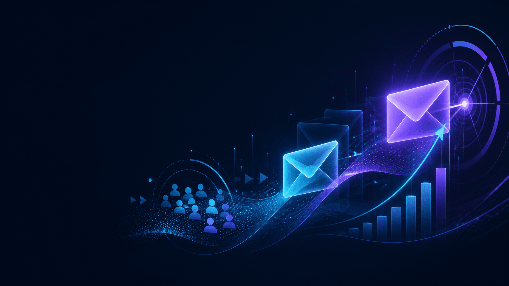 Illustration d’une stratégie e-mail : une audience, des messages pertinents et une conversion mesurée sont reliés.